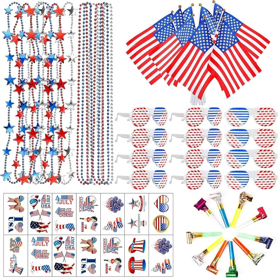 86Pcs 4th of July Accessories Patriotic Party Favors Shutter Glasses Necklaces Handheld US Flags ... | Amazon (US)