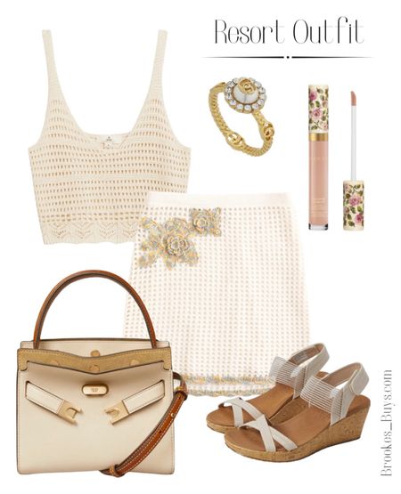 This crochet outfit is so cute!  Perfect summer outfit. Add the wedge sandal to complete the look. #summeroutfit #resortwear # neutraloutfit 

#LTKSeasonal #LTKU #LTKItBag