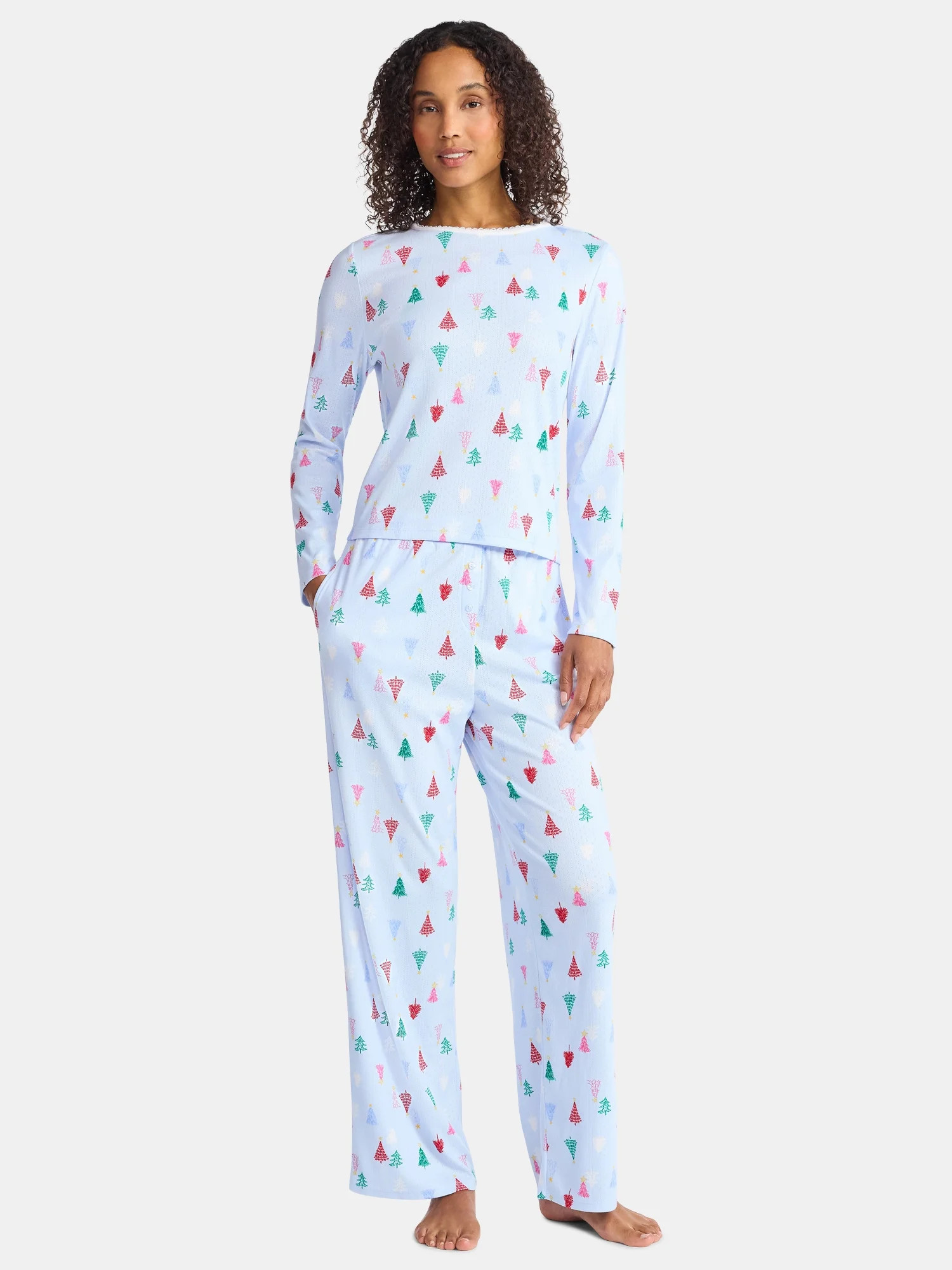 Christmas Women's and Women's Plus Long Sleeve Top and Wide Leg Pants Pajama Set from Holiday Tim... | Walmart (US)