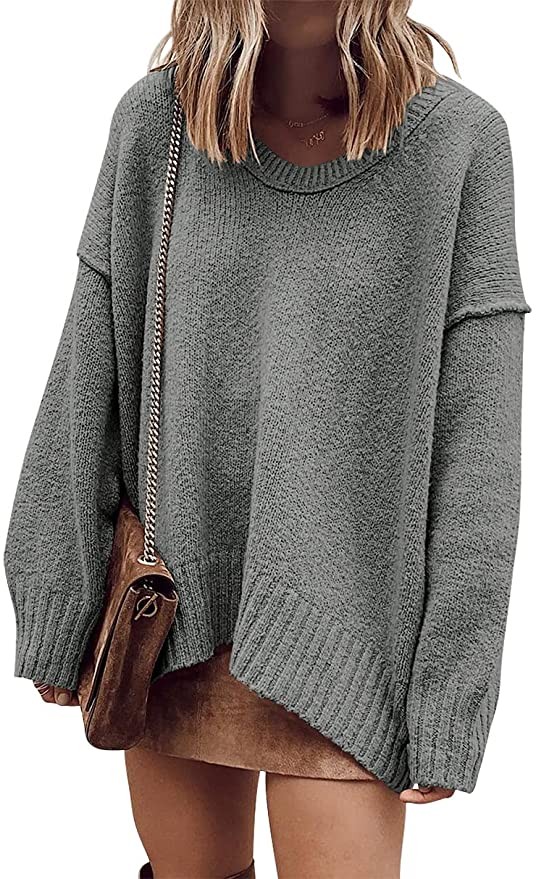 ANRABESS Women's Oversized Sweater Casual Off Shoulder Scoop Neck Batwing Sleeve Knit 2023 Pullov... | Amazon (US)