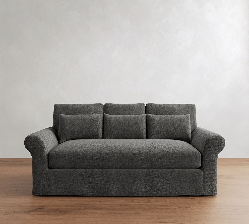 PB Comfort Modern Roll Arm Slipcovered Deep Seat Sofa 82" 3X1, Down Blend Wrapped Cushions, Performance Brushed Basketweave Slate | Pottery Barn (US)
