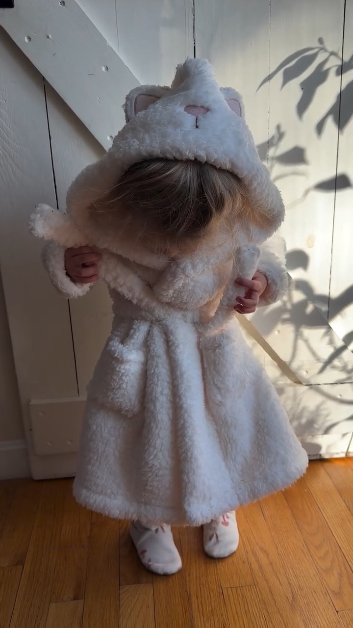 Pottery barn kids kitty robe makes Emma feel just like mommy that's part of our morning routine 

#LTKKids #LTKmomlife #LTKmorningroutine