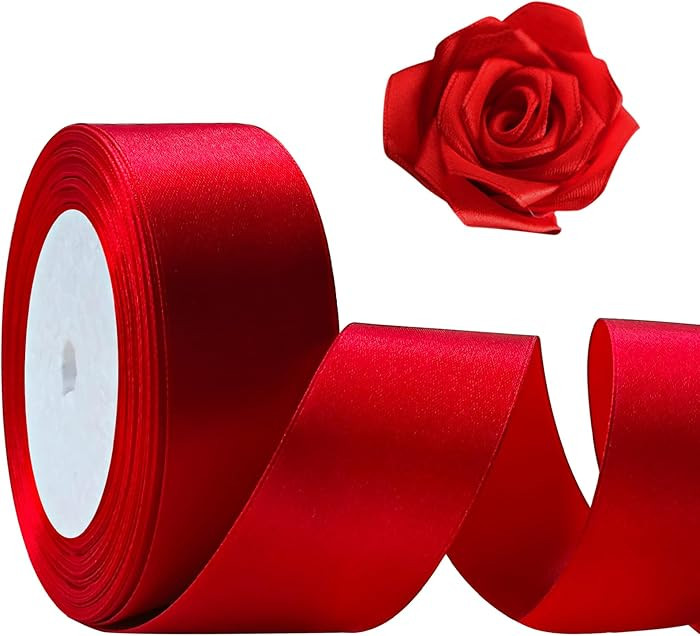 Flezoo 25 Yards Red Satin Ribbon 1 1/2inch, Single Face Polyester Silk Fabric Hair String Ribbon ... | Amazon (US)