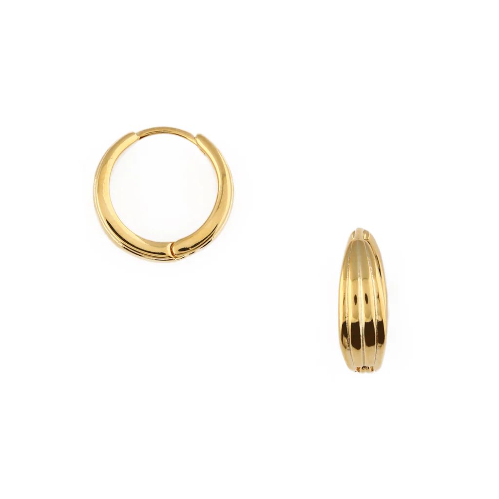 Linear Dome Huggie Hoop Earrings - Gold | Orelia London