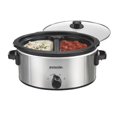 Proctor Silex 6 Qt Slow Cooker, Double Dish, Nonstick Aluminum Crock with Removable Pot, Stainless Steel | Walmart (US)