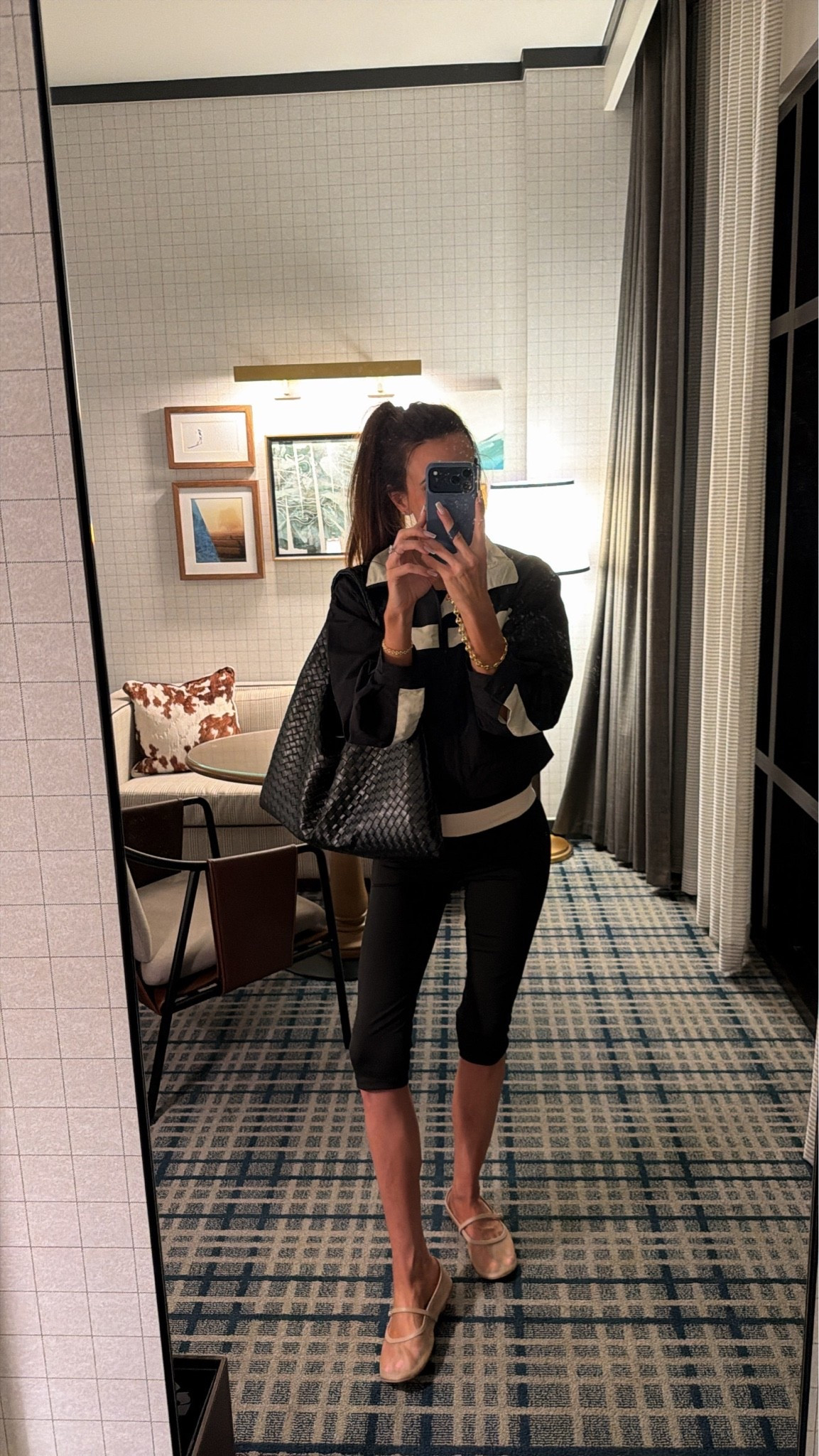 Windbreaker, tee, capris all XS
Flats - TTS

#LTKCon #LTKTravel #LTKmomlife