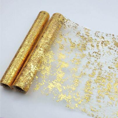 1 Gold Tablecloths, Glitter Foil Metal Gold Thin Mesh Tablecloths Roll 27.94 Cm X 274.32 Cm, Gold Dining Table Decoration Suitable For Event Parties, | SHEIN