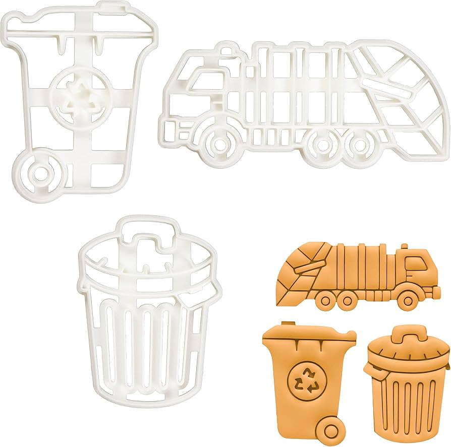 Set of 3 Rubbish themed cookie cutters (Designs: Bin, Truck, and Wheelie), 3 pieces - Bakerlogy | Amazon (US)