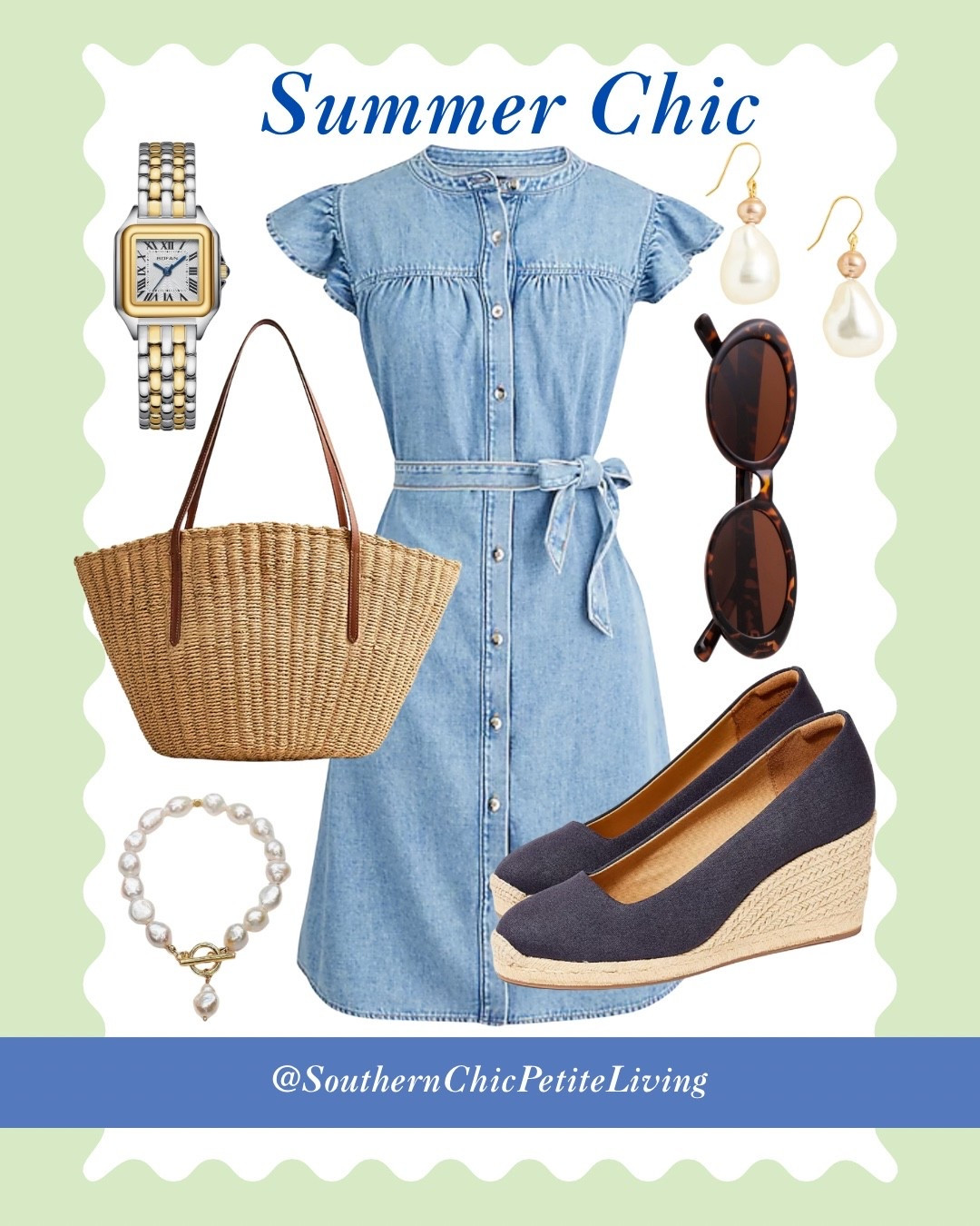 Summer denim dress, Petite fashion, Grandmillennial style, Classic summer outfit, Southern Chic, Wedge espadrilles, Straw tote bag, Pearl accessories, Casual feminine style, Chic summer look

This post contains affiliate links, which means I may earn a small commission at no extra cost to you.

#SummerChic #PetiteStyle #PetiteFashion #ChicAndSimple #GrandmillennialStyle #ClassicStyle #SouthernStyle #EverydayStyle #PreppyStyle #FeminineStyle
#StrawBag #PearlJewelry #Espadrilles #DenimDress #SummerDress #ToteBagStyle

#LTKPetite #LTKWorkwear #LTKShoeCrush