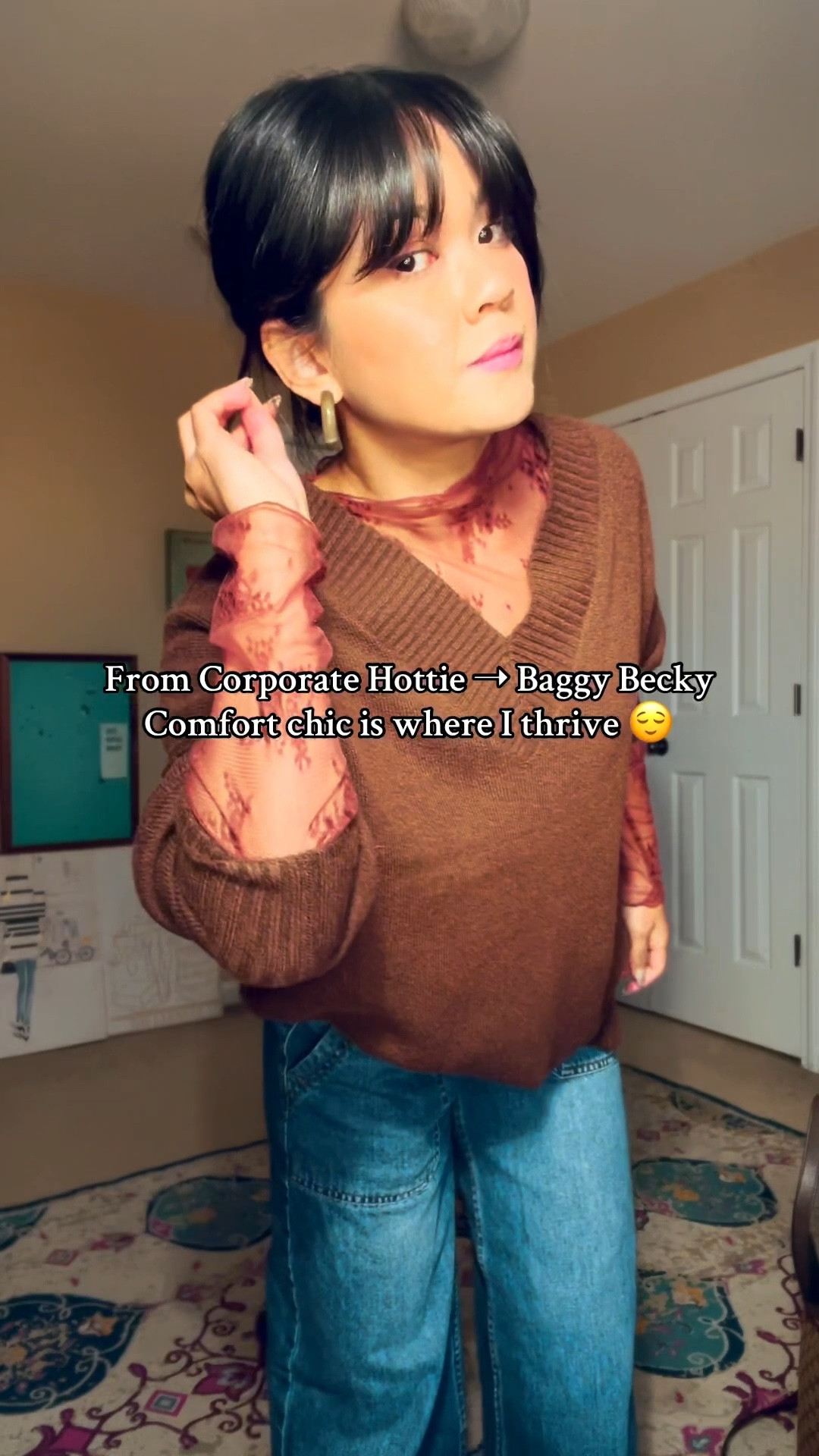 Chocolate brown layers done right 🤎 Lace mesh peeking through, baggy jeans for comfort, finished with a fur cardigan because cozy can still look luxe.

#LTKPetite #LTKootd #LTKgrwm