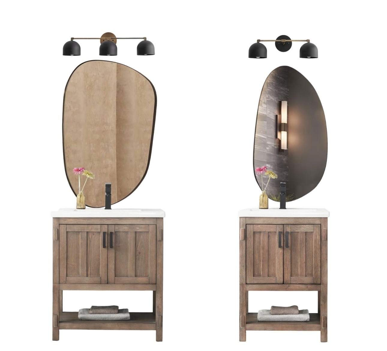 Bathroom vanity concepts for our new cabin 😍 Loving the irregular mirrors. Bathroom vanities are on sale now! #bathroomvanity #bathroommirror 

#LTKHome #LTKSaleAlert