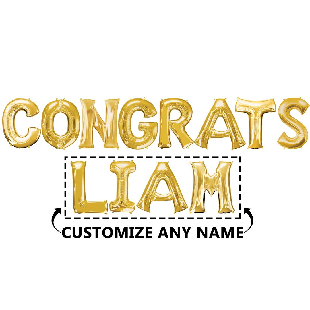 16 CONGRATS Balloon Banner W/ Custom Name Letter Balloons Gold, Rose Gold, Silver Graduation Part... | Etsy (US)