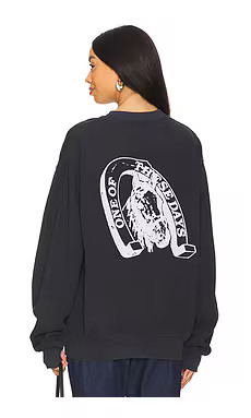 ONE OF THESE DAYS Lucky Number 73 Crewneck Sweater in Washed Black from Revolve.com | Revolve Clothing (Global)