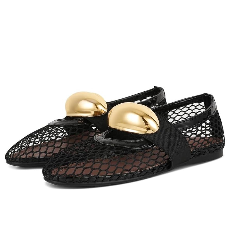 AMINUGAL Mesh Ballet Flats for Women Round Toe Fishnet Flats for Women Buckle Strap Mesh Mary Jan... | Amazon (CA)