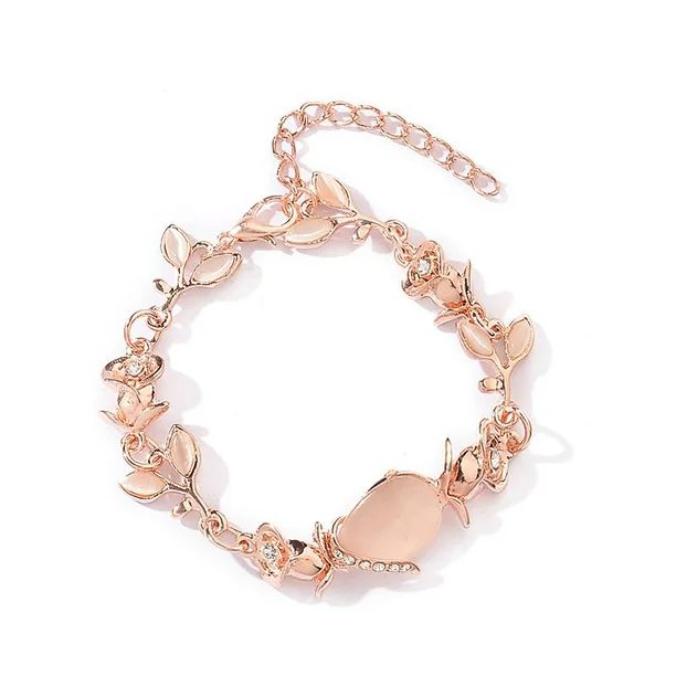 Jewelry Women Simple Pink Flash Opal Leaf Rose Gold Bracelet Fashion Valentine's Day Gift Bracele... | Walmart (US)