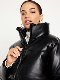 Mock-Neck Faux-Leather Puffer Jacket for Women | Old Navy (US)