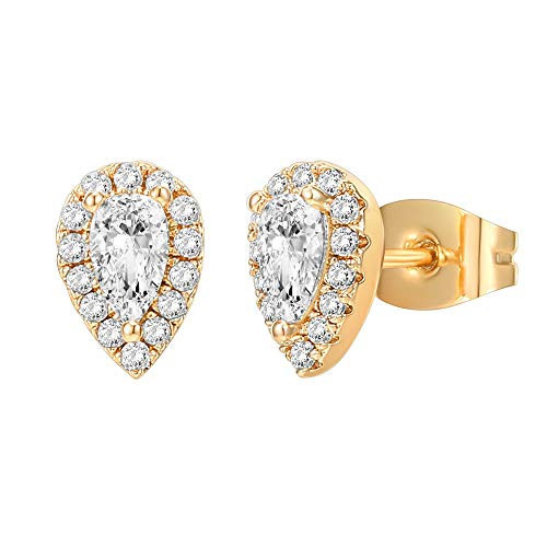 PAVOI 14K Gold Plated 925 Sterling Silver Post Brilliant Round Faux Diamond Tear Earrings - Premium Cubic Zirconia in Yellow Gold | Amazon (US)