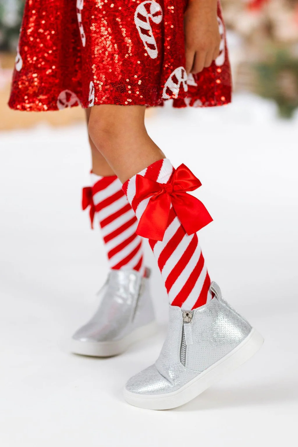 Candy Cane Silk Bow Socks | Sparkle In Pink