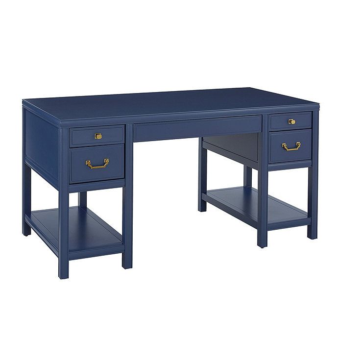 Aman Modern Kneehole Writing Table Desk with Drawers Navy Blue | Ballard Designs, Inc.