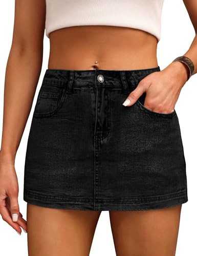 Denim Skort for Women High Waist Mini Denim Skirt Casual Stretch Women Jean Skirt with Pockets | Amazon (US)