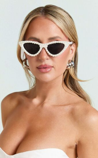 Harriet Sunglasses - Pearl Cat Eye Sunglasses in White | Showpo (US, UK & Europe)