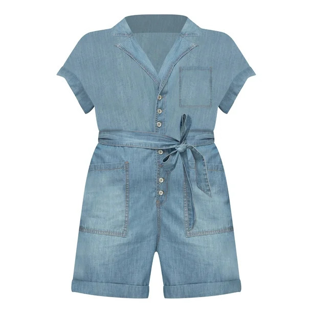 ELOQUII Elements Women's Plus Size Denim Romper - Walmart.com | Walmart (US)