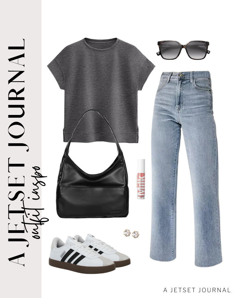 The next outfit is a great pick for quick road trips or long hours in commutes. The gray short-sleeve shirt from EVALESS and these KDF jeans pair effortlessly with adidas VL Court sneakers. I love how these SOJOS sunnies go with the fit!

#LTKSeasonal #LTKSaleAlert #LTKTravel 

 