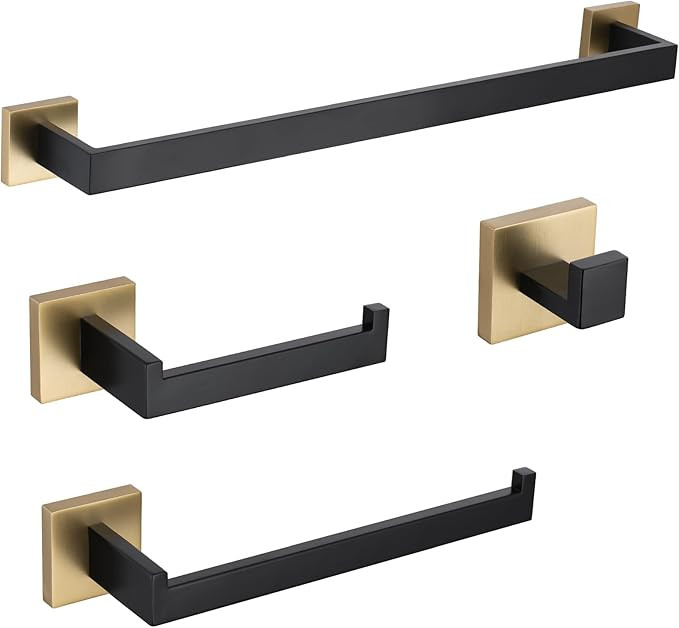 TURS 4-Piece Bathroom Hardware Set Black and Brushed Gold Towel Bar Set Hand Towel Holder Toilet ... | Amazon (US)