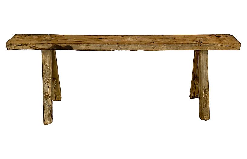 Antique Rustic Long Elm Bench | One Kings Lane