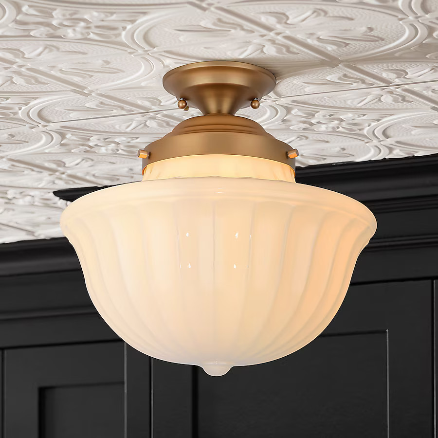 Rennnsan Kelsey 1 -Light 14.96-in Brass Semi Flush Mount Light Lowes.com | Lowe's