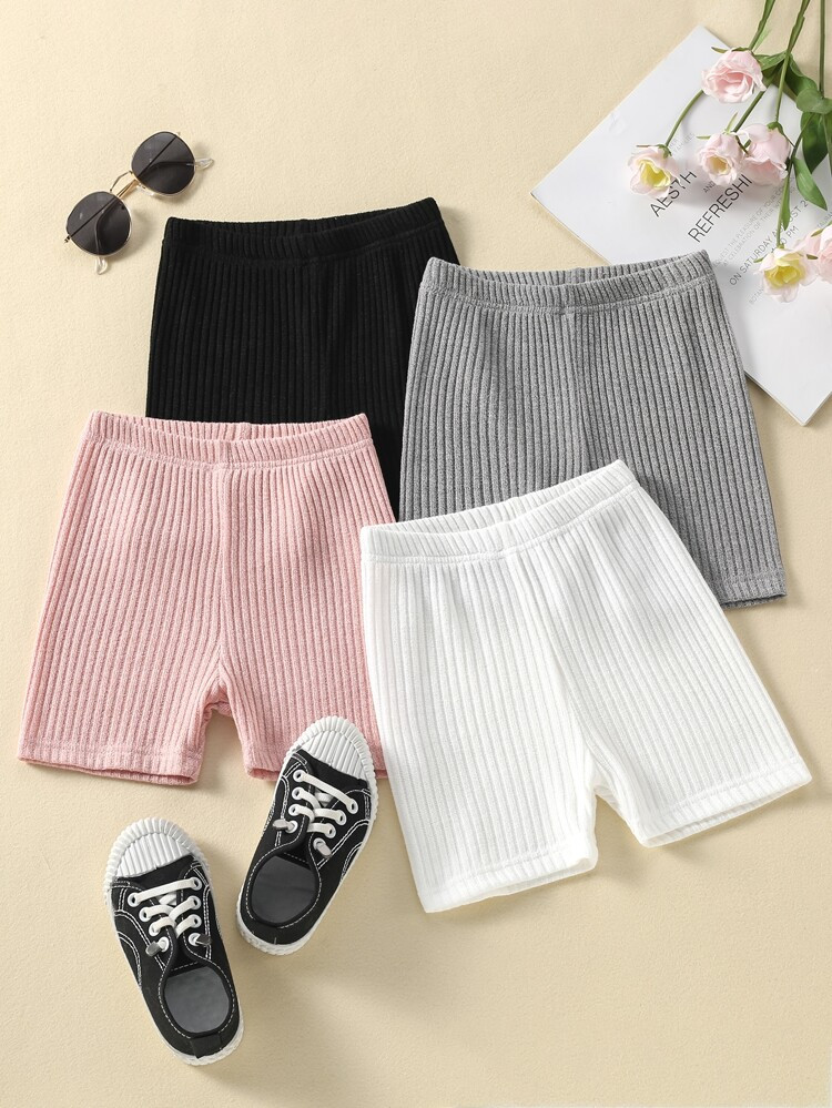 Toddler Girls 4pcs Ribbed Knit Biker Shorts | SHEIN