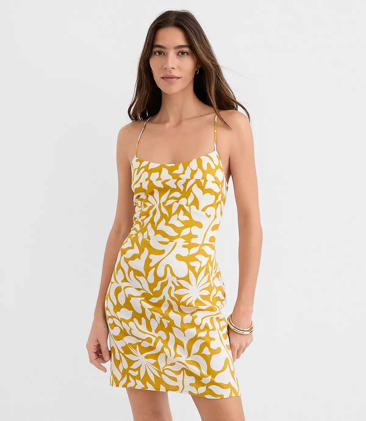 LOFT Beach Palm Linen Cotton Strappy Back Mini Dress | LOFT