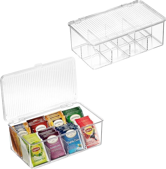2 Pack Stackable Plastic Tea Bag Organizer - Storage Bin Box for Kitchen Cabinets, Countertops, P... | Amazon (US)