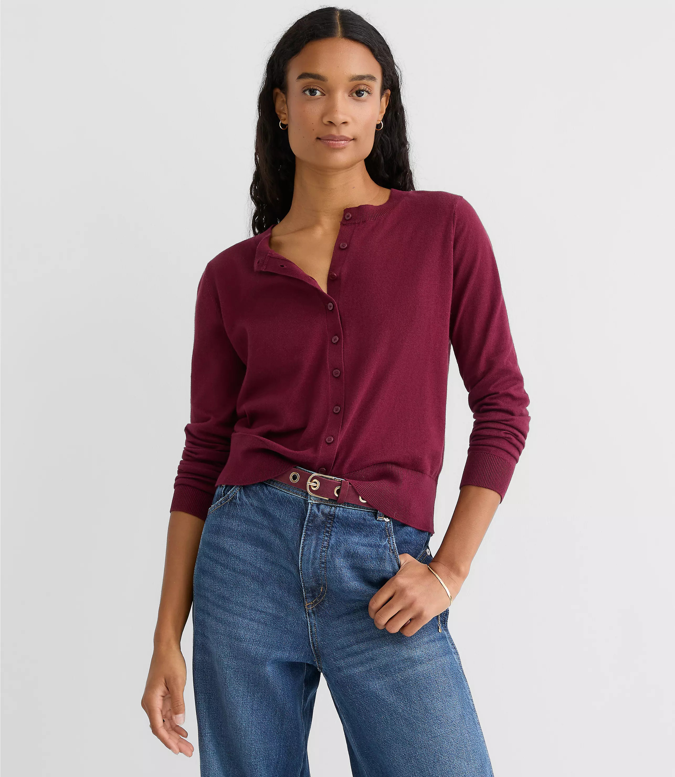 Modern Crew Neck Cardigan | LOFT