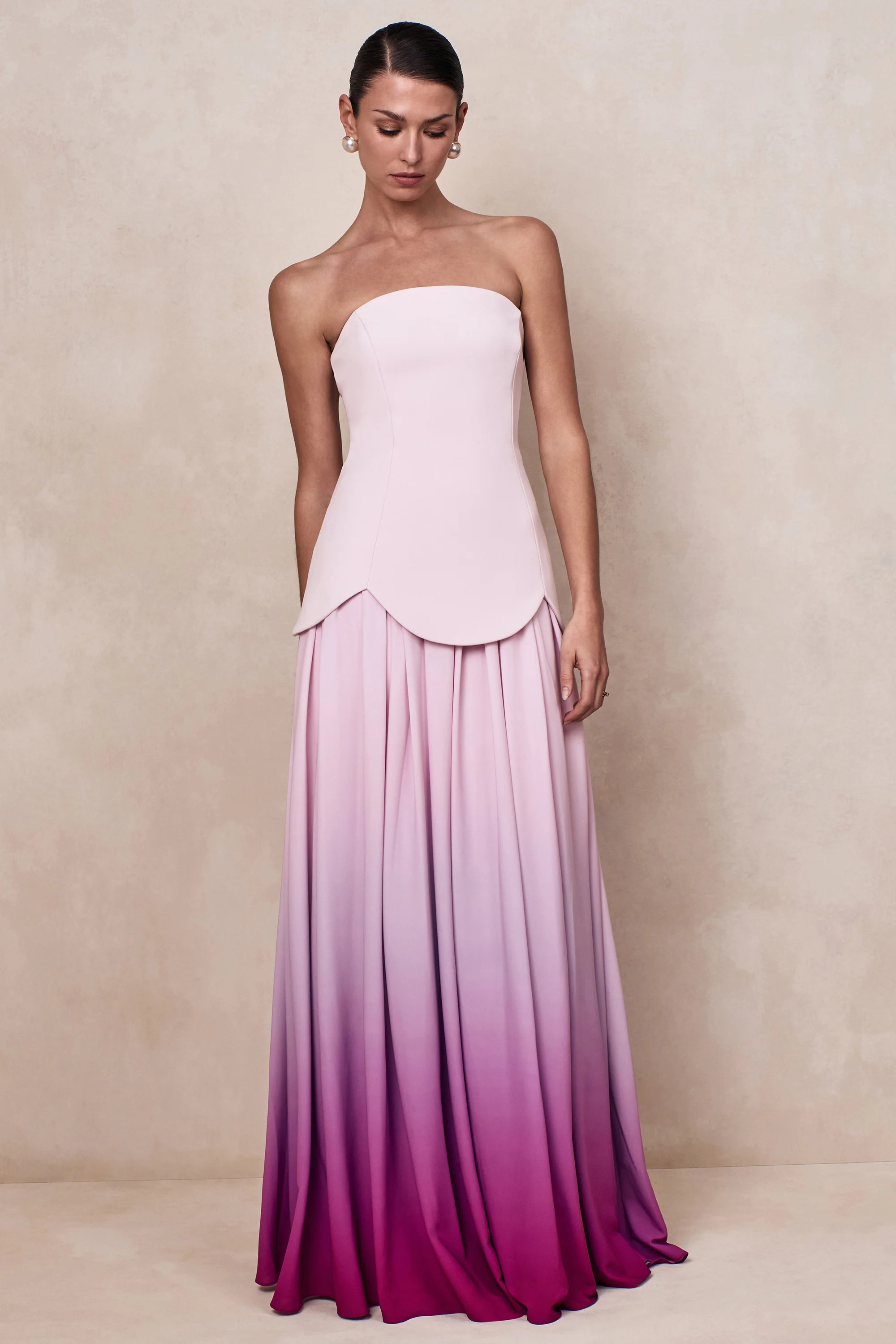 Nia | Pink Ombre Bandeau Maxi Dress | Club L London
