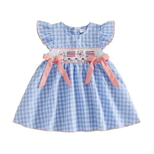 Yuufuniy Toddler Baby Girl 4th of July Outfit Flag Sleeveless Dress Fly Sleeve Summer Dresses Girls Independence Day Clothes (4th of July-Blue, 4-5 Years) | Amazon (US)