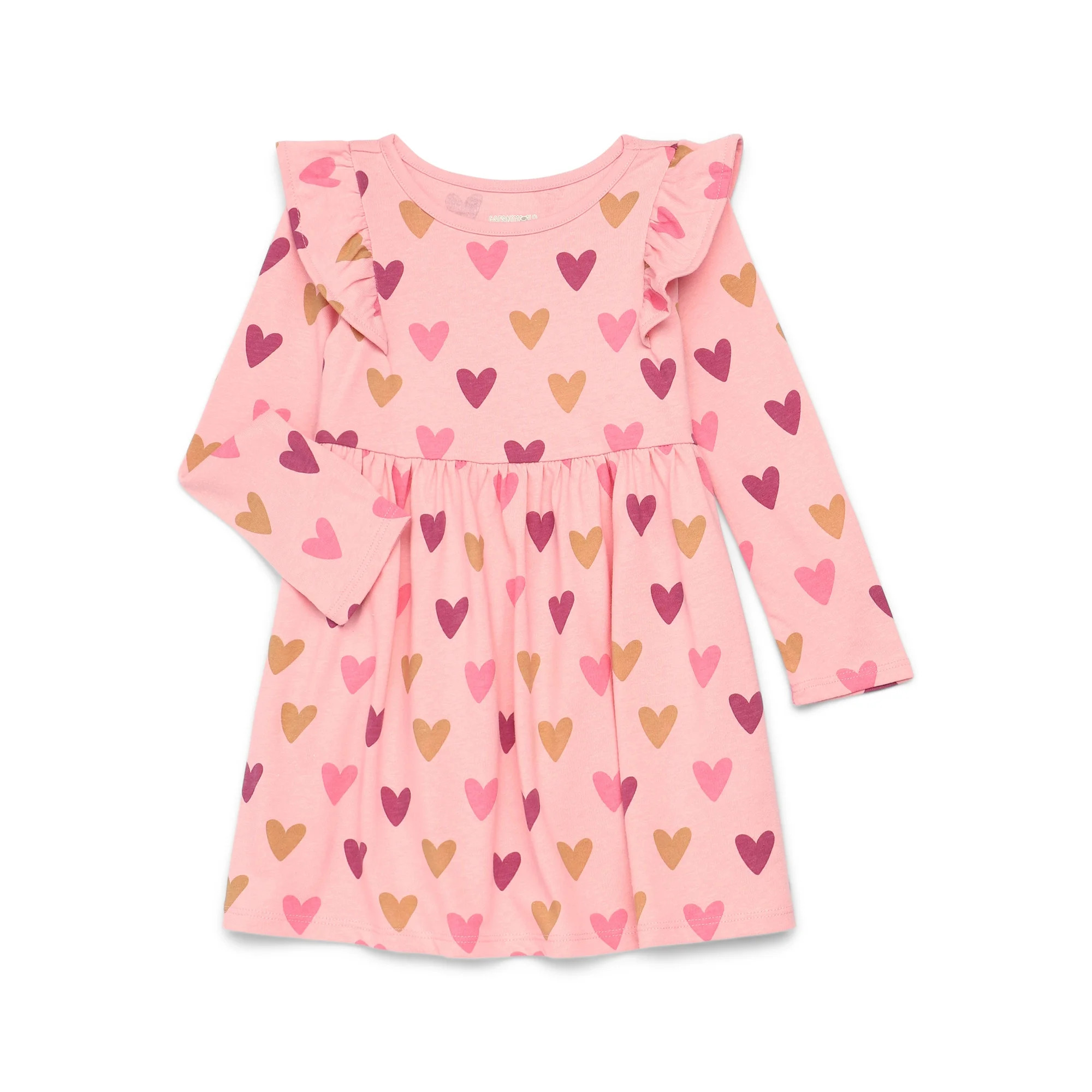 Garanimals Toddler Girl Long Sleeve Printed Dress with Ruffle Shoulders, Sizes 18M-5T | Walmart (US)
