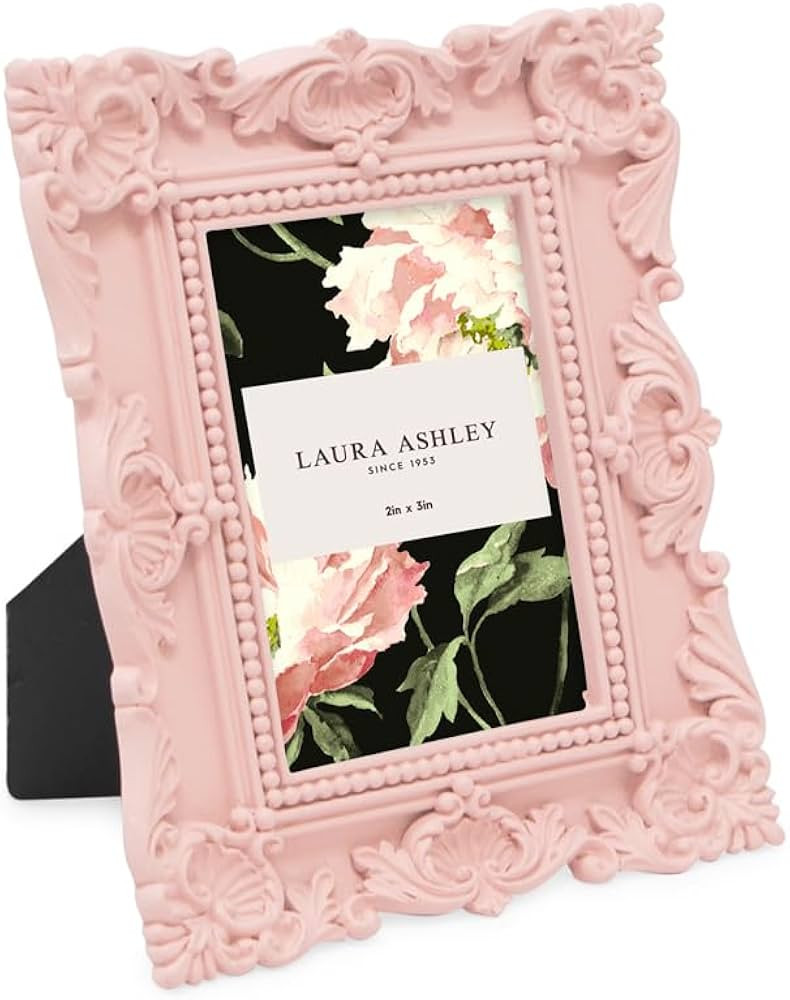 Laura Ashley 2x3 Pink Ornate Textured Hand-Crafted Resin Picture Frame with Easel, for Tabletop &... | Amazon (US)