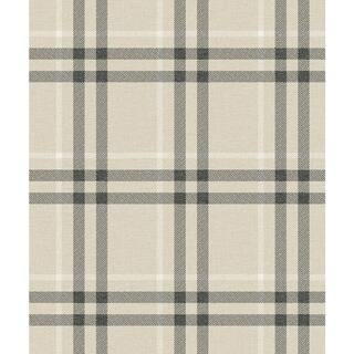 Seabrook Designs 57.5 sq. ft. Linen and Ebony Calverlay Plaid Pre-Pasted Paper Wallpaper Roll EP1... | The Home Depot