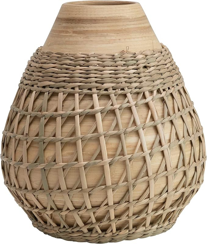 Creative Co-Op Bamboo Seagrass Weave Vase, Beige | Amazon (US)
