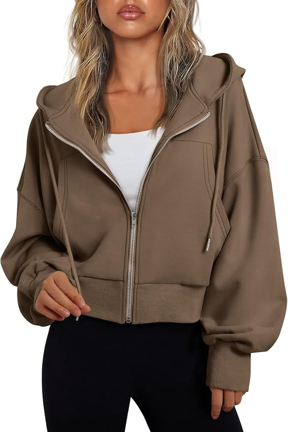 Trendy Queen Hoodies for Women Full Zip Up Cropped Sweatshirts Casual Hooded Pullover Sweaters To... | Amazon (US)