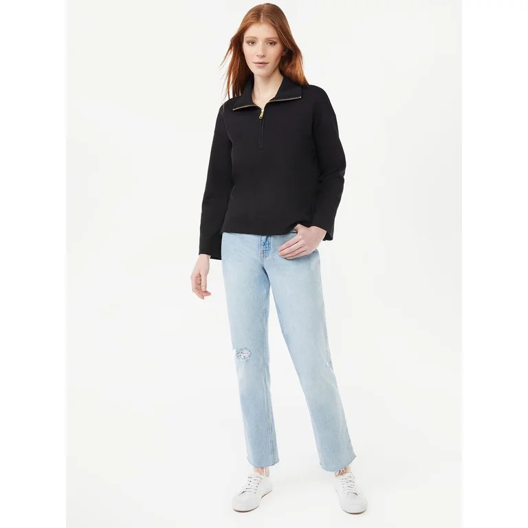 Free Assembly Women's Zip Front Mock Neck Top with Long Sleeves | Walmart (US)