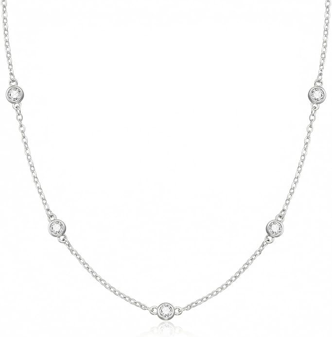 Mothers Day Gifts - Dainty Silver Gold Necklaces for Women Cute Station Choker Simulated Diamond ... | Amazon (US)