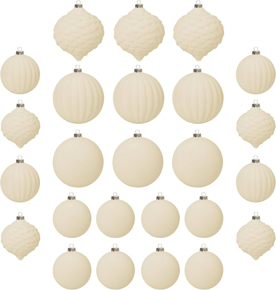 KI Store Velvet Christmas Balls Cream White 25pcs Flocked Christmas Tree Ornaments Assortment for Xmas Tree Holiday Decor | Amazon (US)