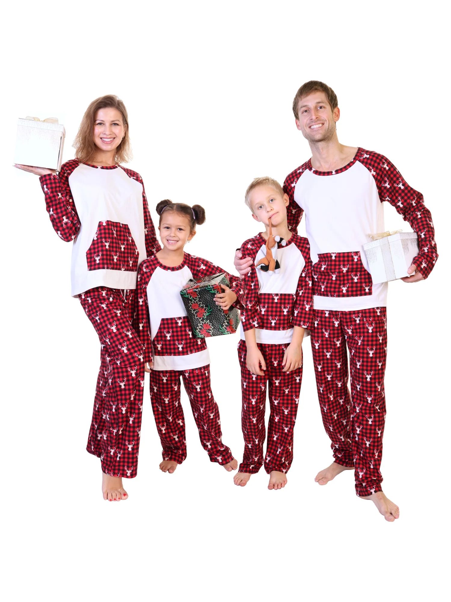 Angelina 2-Piece Set Matching Family Flannel Kangaroo Pocket Raglan Shirt with Pajama Pants | Walmart (US)