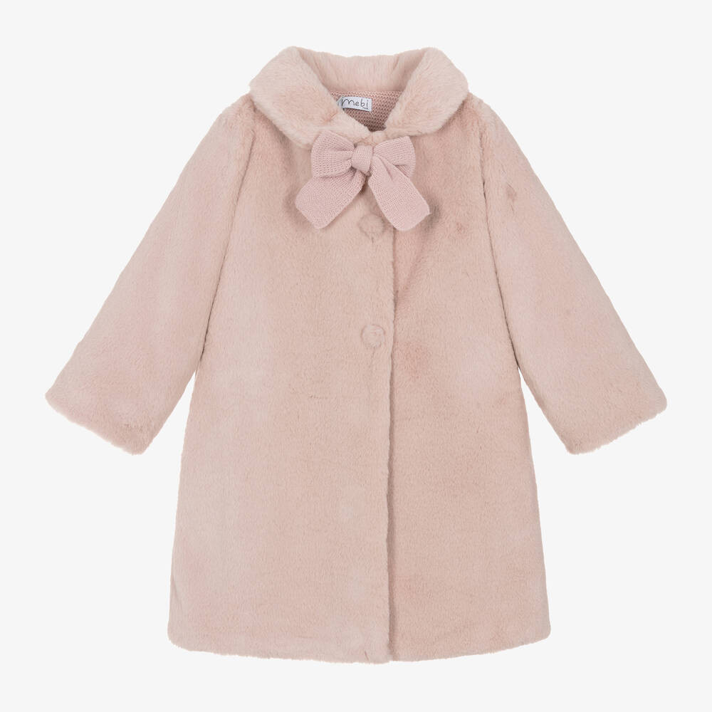 Girls Pink Faux Fur Coat | Childrensalon