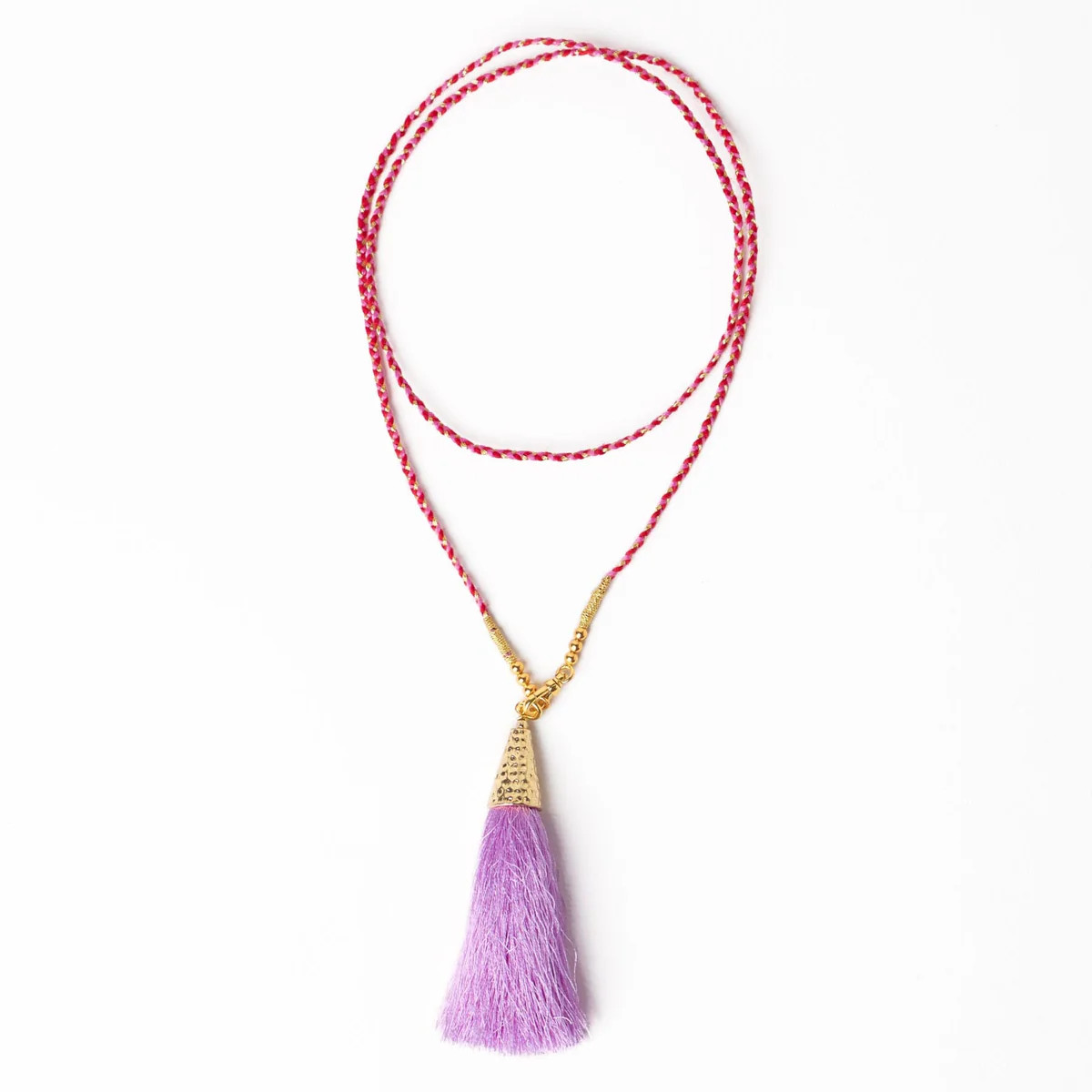 Roxanne Braided Necklace With Tassel Red + Pink | INK+ALLOY