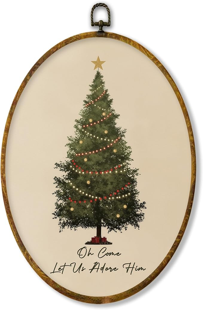 XPH Vintage Christian Christmas Tree Oval Wall Art Framed, Religious Christmas Oval Wall Decor, O... | Amazon (US)