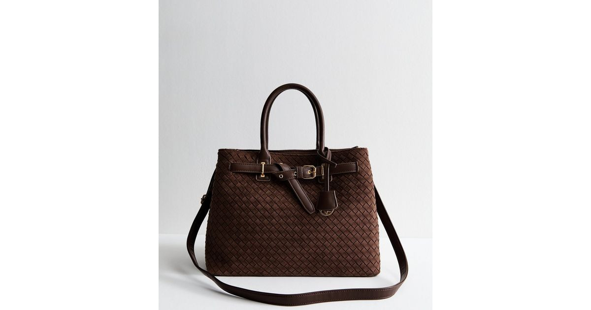 Dark Brown Faux Suede Triple Compartment Tote Bag | New Look | New Look (UK)