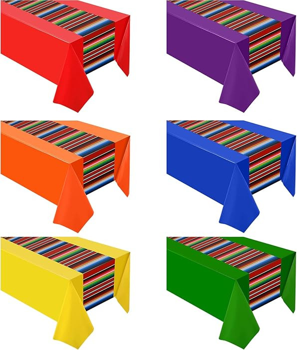 Oudain 6 Pcs Fiesta Tablecloth 108 x 54 Inch Plastic Tablecover Waterproof Mexican Tablecloth Mex... | Amazon (US)